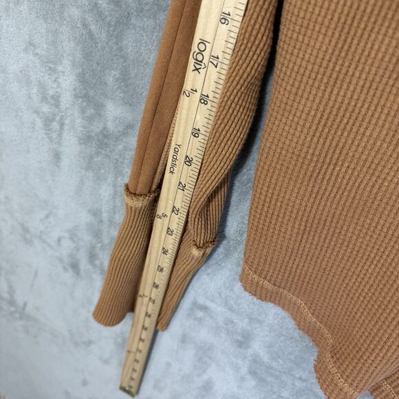 NWT Free People Hoodie XL Margo Bran Burnt Orange Waffle Knit Pullover V Neck - Picture 7 of 10